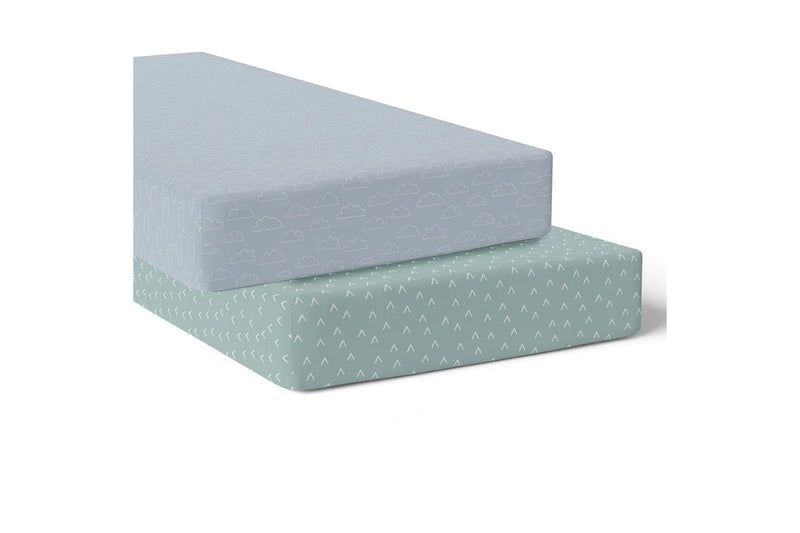 2PK Bubba Blue Nordic 77x135cm Jersey Cot Fitted Sheet 0-12m Dusty Sky Mint