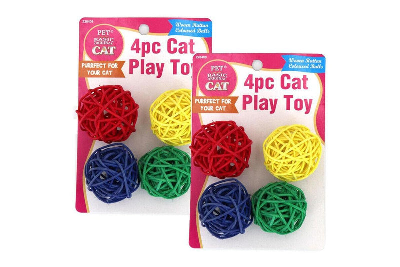 Ozstock 4PC Cat Toy Colored Woven Rattan Ball for Cat Pet