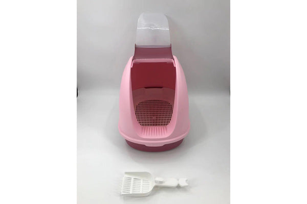 YES4PETS Portable Hooded Cat Toilet Litter Box Tray House With Scoop and Grid Tray Pink