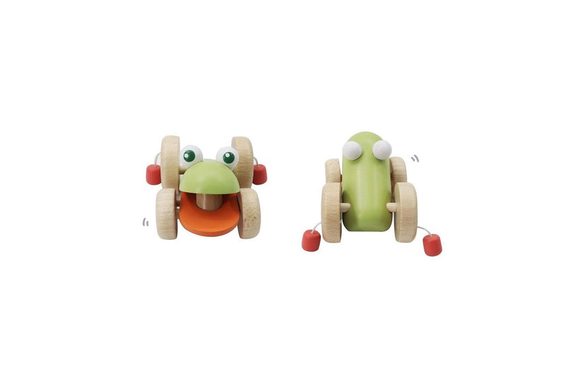 2x Kaper Kidz Eco Play Push A Long Croaking Frog Kids Wooden Sensory Toy 12m+