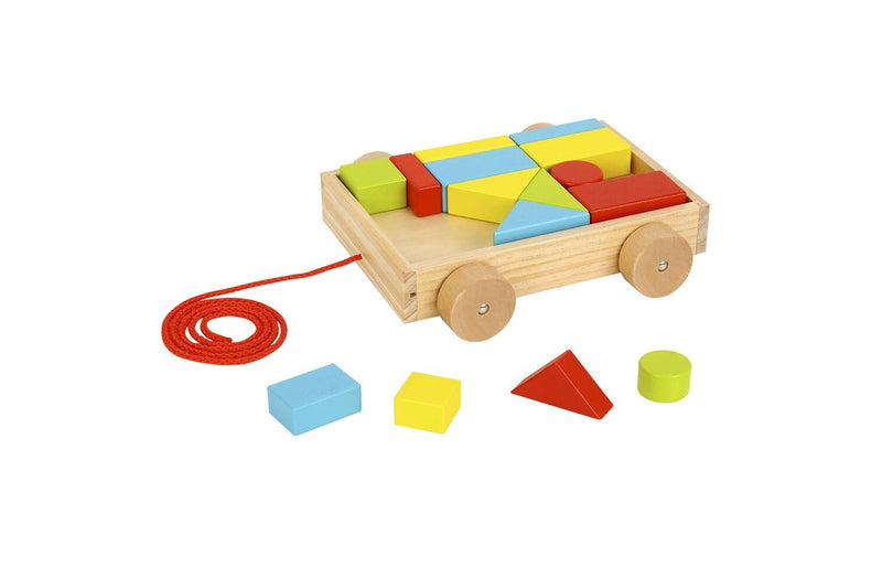 Tooky Toy SM Pull-A-L Cart w Wooden Blocks Kids Children Play Educational 12m+