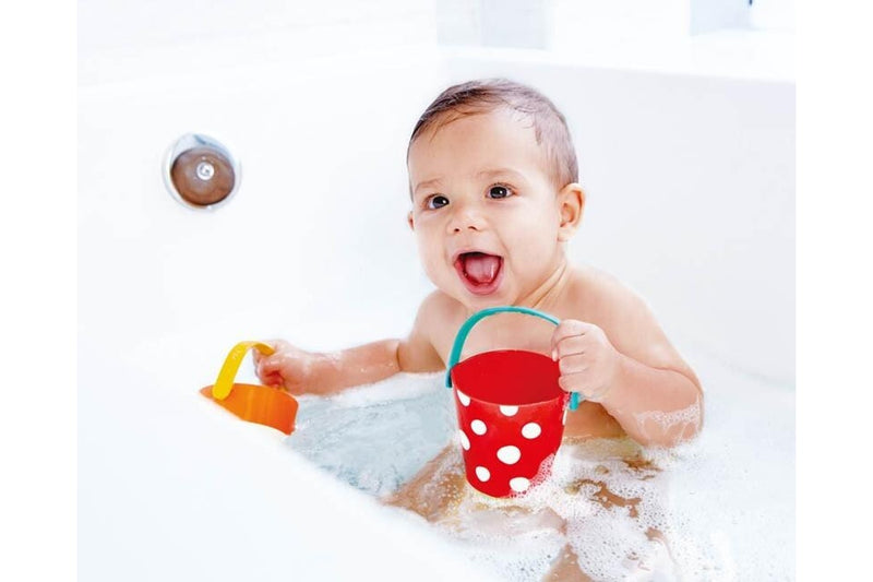 Hape Happy Buckets Set w Water Drainage Baby Toddler Bath Play Time Toy 12M+