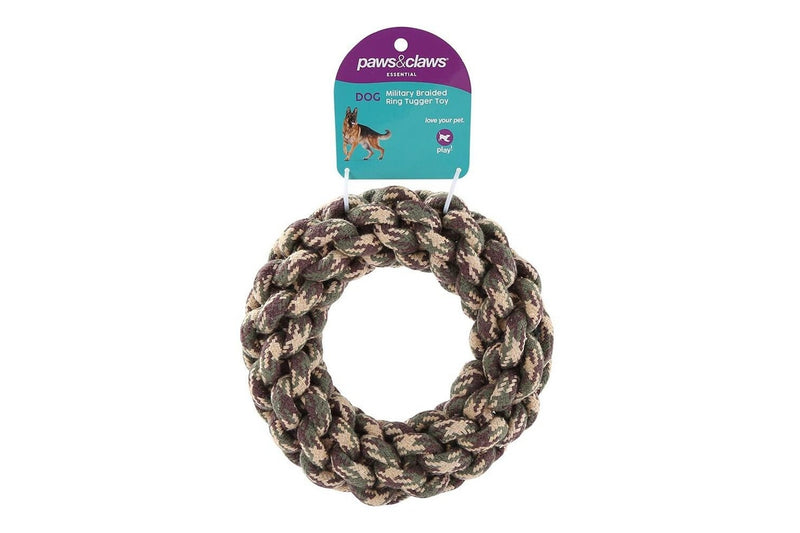 2x Paws & Claws Military 20x4cm Braided Ring Tug Pet Toy Play Chew Dog Assorted