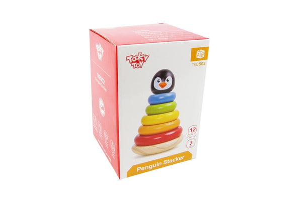 Tooky Toy Penguin Wooden Stacker Baby Stacking Round Blocks Educational Toy 12m+