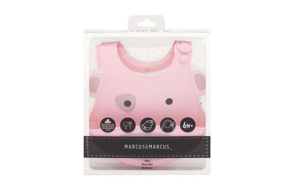 Marcus & Marcus Baby Feeding Bib Pokey Pig Silicone w Crumb Catcher 6m+ Pink