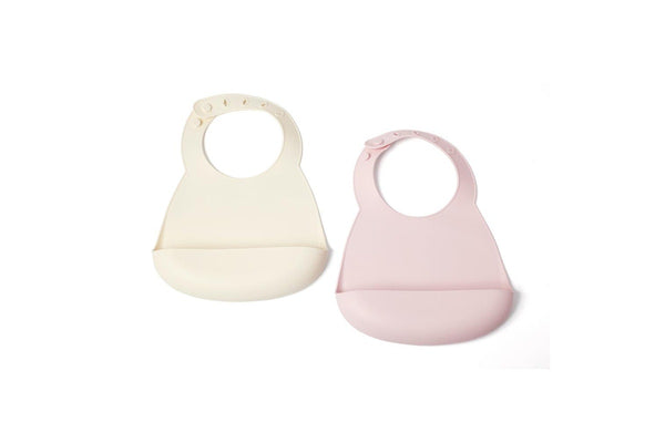 2pc My Pure Silicone Baby Toddler Feeding Bib Set - Blush and Pannacotta 4M+