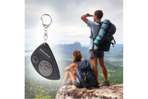 2 In 1 Compass Map Measurer Curvimeter Keychain For Outdoor Hiking Camping Compasses