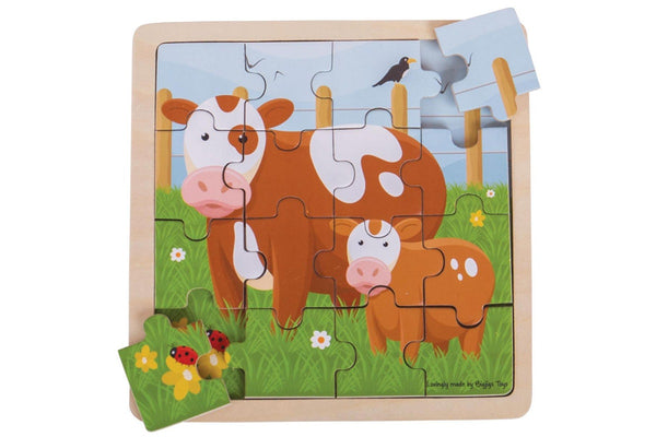 16pc Bigjigs Toys 18cm Cow & Calf Jigsaw Puzzle Kids Children Wooden Toy 2y+