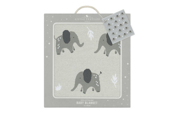 Living Textiles Whimsical 85cm Cotton Baby Blanket Pram Comforter Elephant Grey