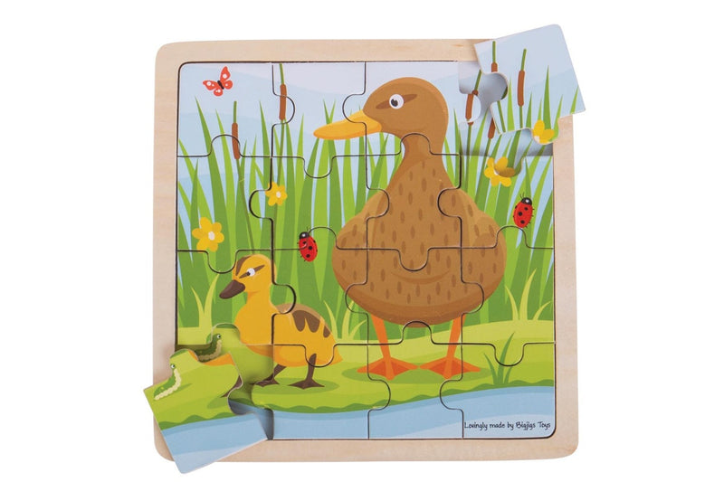 16pc Bigjigs Toys 18cm Duck & Duckling Jigsaw Puzzle Kids Fun Wooden Toy 2y+