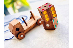 Toy wooden pull along pretend play toy truck with dice set