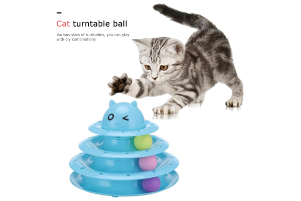 Interactive Cat Toy 3 Layer Circle Track With Moving Balls Turntable And Feather Intellectual Sports Cat Toys