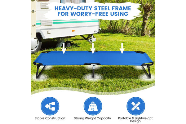 Costway 1.91M Portable Camping Bed Folding Stretcher Heavy Duty Outdoor Sleeping Bed Hiking Travel Blue