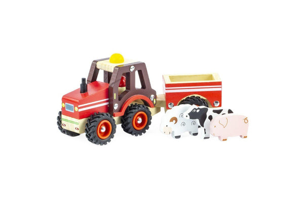 Majigg 23cm Tractor & Trailer Kids Children Fun Play Interactive Wooden Toy Set