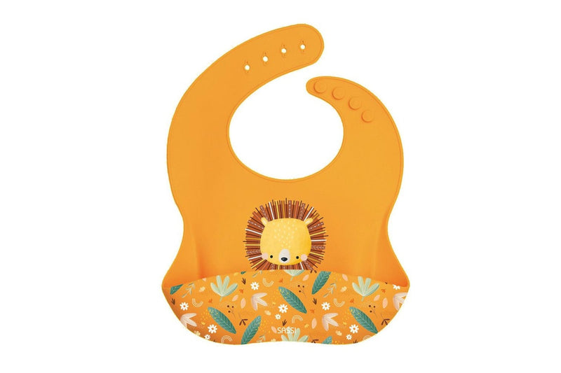 2x Sassi Silicone Bib Chompy The Lion Baby Childrens Tableware Cutlery 6m+