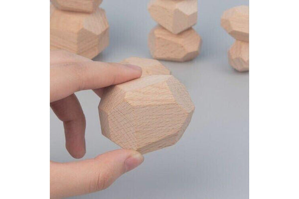 16PC Wood Toy Creative Wooden Colored Stacking Balancing Stone Building Blocks