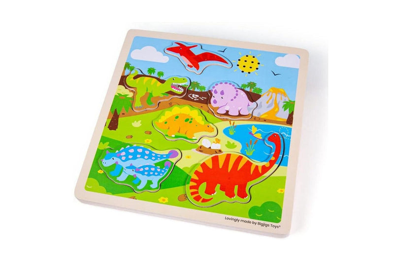 6pc Bigjigs Toys 22cm Dinosaur Sound Jigsaw Puzzle Kids Wooden Sensory Toy 12m+