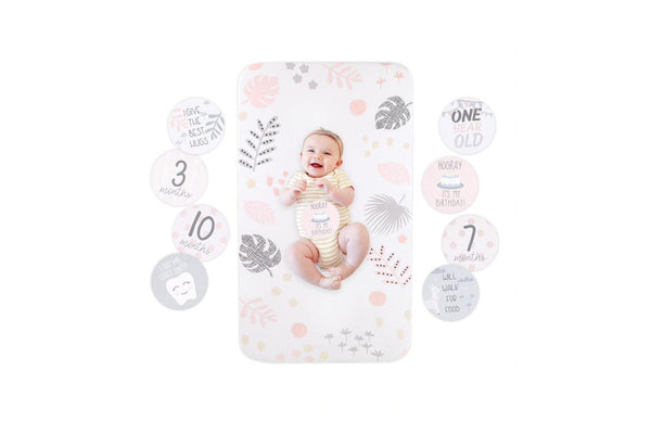 Little Haven Baby Infant Photo Op Sheet & 12-Milestone Cards Botanical 135cm