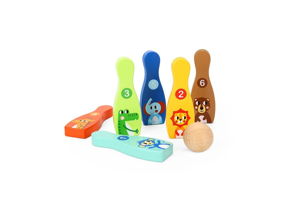 7pc Tooky Toy Kids Children Wooden Educational Bowling Game Jungle Animals 3y+