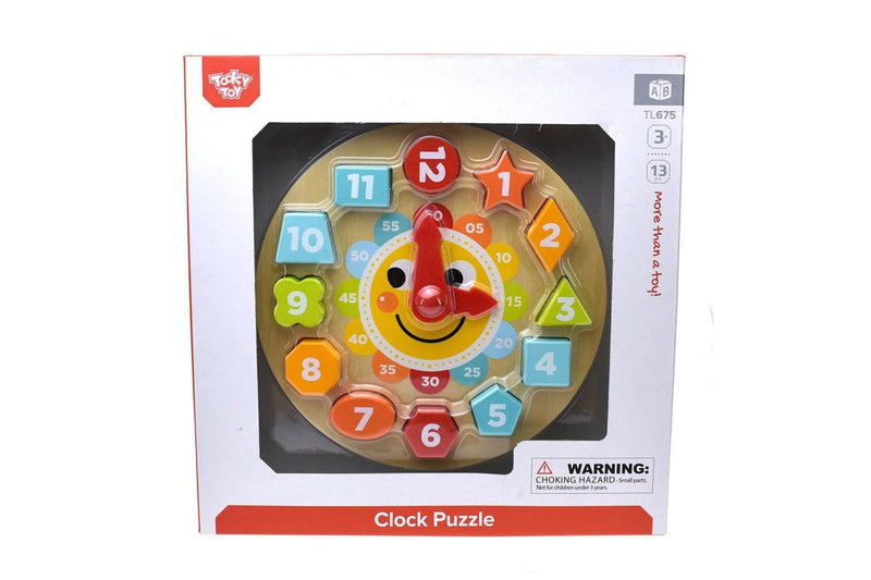 13pc Tooky Toy Wooden Clock Puzzle Fun Educational Learning 3y+ Kids Toddler