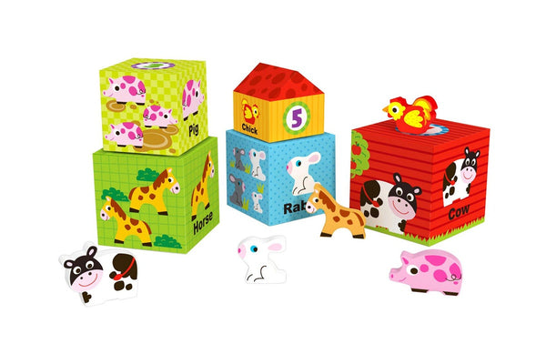 Tooky Toy Nesting Box Farm Kids Toddler Stacking Wooden Blocks Cubes Toy 12m+