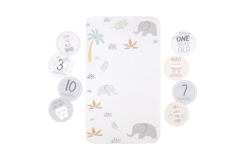 Little Haven Baby Infant Photo Op Sheet & 12-Milestone Cards Elephant 135cm