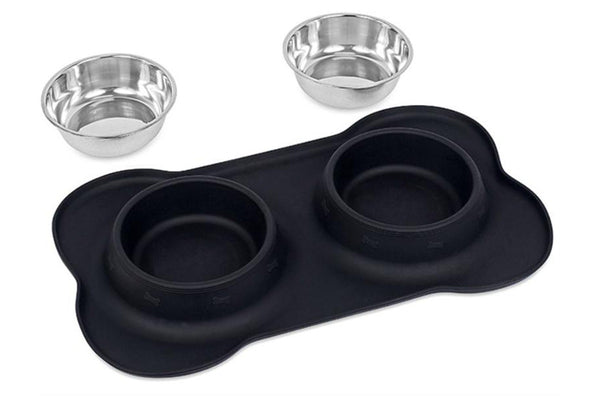 Stainless Steel Pet Bowl - with Non Spill Skid Resistant Silicone Mat