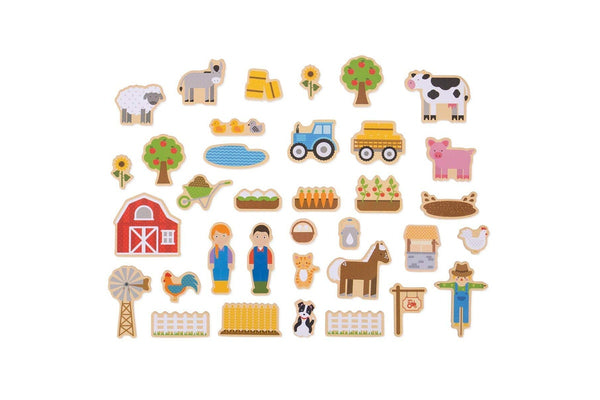 36pc Bigjigs Toys Farm Magnets w Wooden Tray Kids Children Educational Toy 3y+