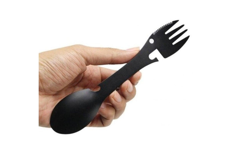 Multifunctional Camping Equipment Cookware Spoon Fork Bottle Open Portable Tool Black Camping Cooking Utensils