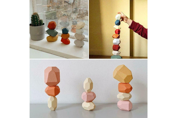 Ozstock Toy Creative Wooden Colored Stacking Balancing Stone Building Blocks AU (10x Wood Color)