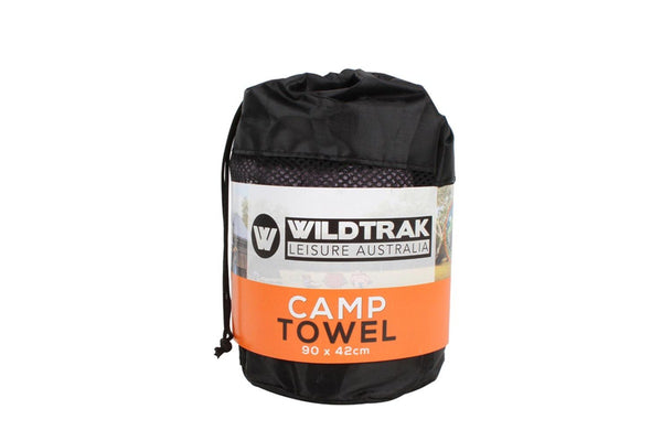 2x Wildtrak Quick Dry 90cm Camp Towel Rectangle w Bag Outdoor Camping Small Grey