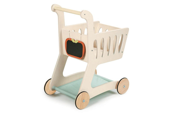 Tender Leaf Toys 45cm Shopping Cart Wooden Toy w Apple Chalkboard Kids 3y+