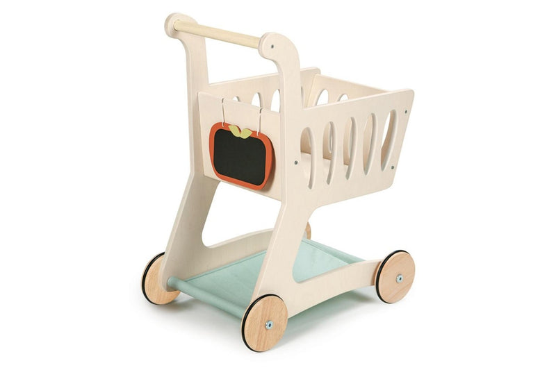 Tender Leaf Toys 45cm Shopping Cart Wooden Toy w Apple Chalkboard Kids 3y+