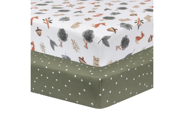 2pc Living Textiles Jersey Cot Fitted Sheets Forest Retreat 100% Cotton 70x135cm