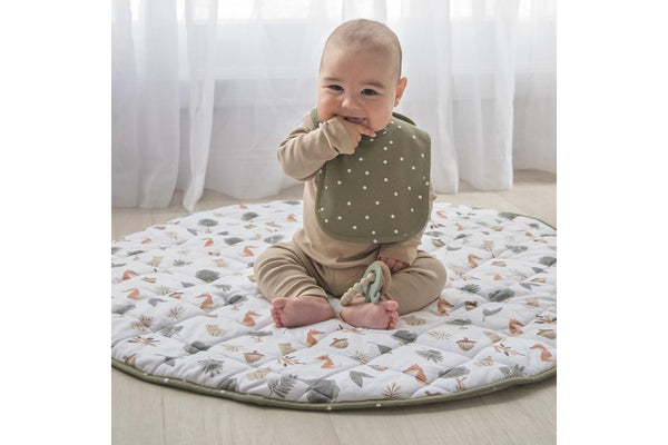 2pc Living Textiles Children's Cotton Feeding Bibs Forest Retreat Olive Dots