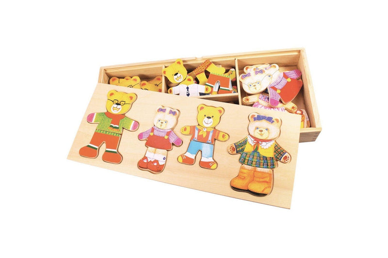 72pc Bigjigs Toys 33cm Dress Up Bear Family Kids Interactive Wooden Toy 3y+