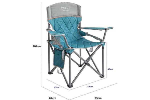 Quest Big Easy 101cm Aluminium Camp Chair w Armrests Outdoor Camping Picnic Blue