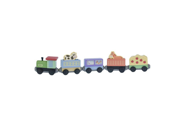 7pc Kaper Kidz Sundae Wooden Farm Train Animal Set Kids Childrens Toy 18M+