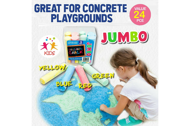 Ozstock 24PCE Durable Chalk Jumbo Coloured Value Pack Creative Kids Fun Bright Artistic