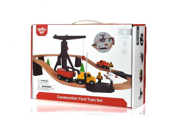 35pc Tooky Toy Construction Yard Vehicles Train 1.7M Track Kids Fun Playset 3+