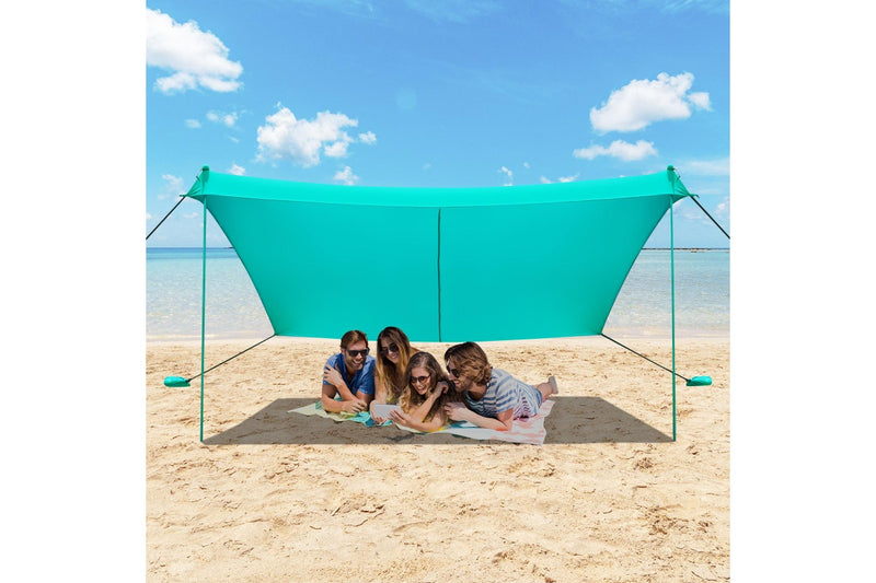 Giantex Beach Sunshade Canopy UPF 50+ Lycra Fabric W/ Sand Anchor Peg Stake Portable Beach Tent,Turquoise,3x2.8M