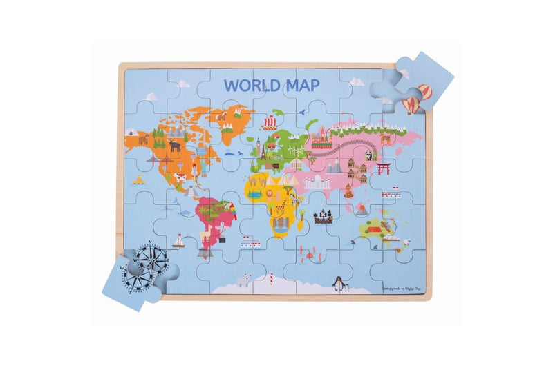 35pc Bigjigs Toys 43cm World Map Jigsaw Puzzle Kids Wooden Learning Toy 3y+