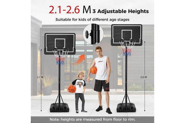 Costway 2.1m-2.6m Adjustable Height Basketball Hoop Outdoor Basketball Stand System Black