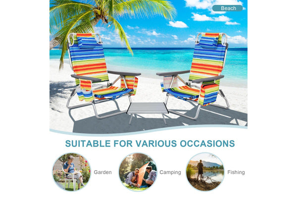 Costway 2-Pack Folding Backpack Beach Chair Table Set 5-Position Outdoor Reclining Chair Yellow