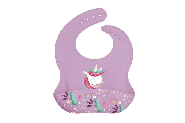 2x Sassi Silicone Bib Sparkly The Unicorn Baby Childrens Tableware Cutlery 6m+