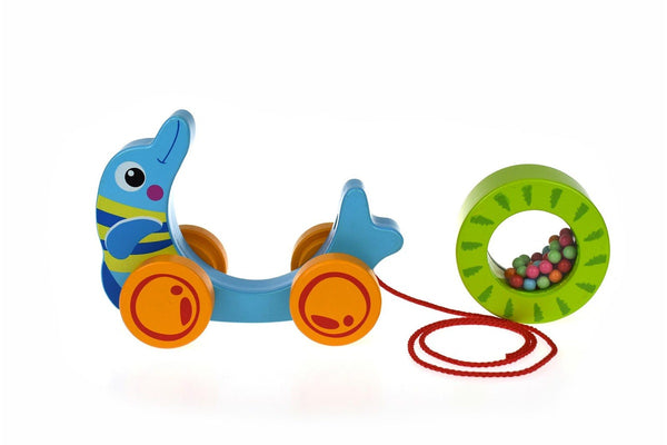 Tooky Toys Pull Along Rolling Dolphin With Beads Children's Toddler's Toy 12m+