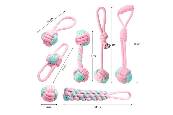 Zoomies 7 Pack Puppy Rope Toy Set - Pink & Blue