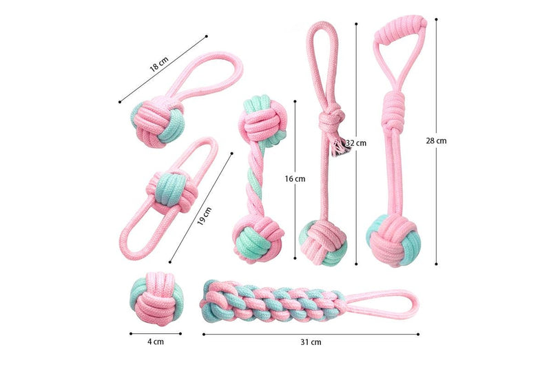 Zoomies 7 Pack Puppy Rope Toy Set - Pink & Blue