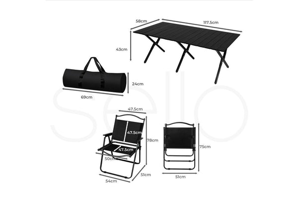 Levede Folding Camping Table Chair Set Black