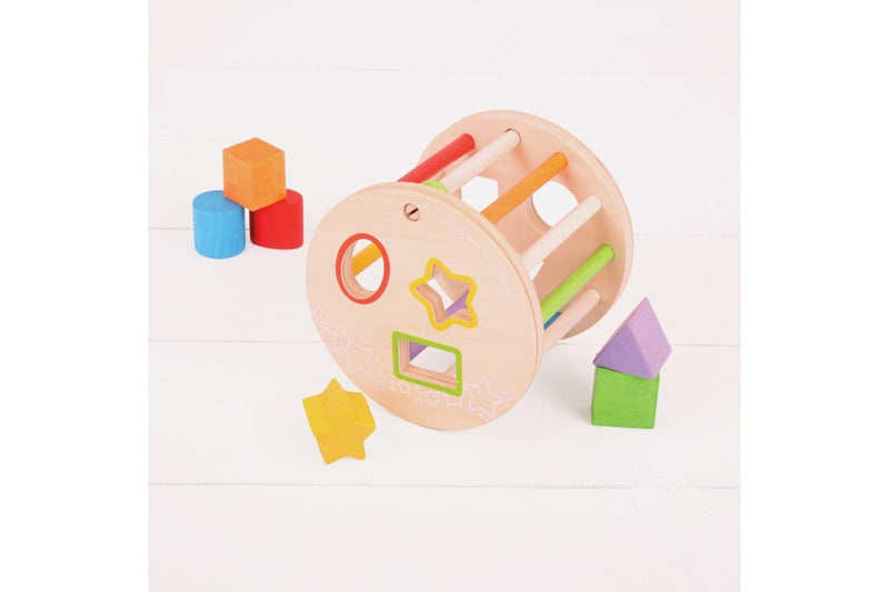 7pc Bigjigs Toys 15cm First Rolling Shape Sorter Kids Educational Wooden Toy 1+